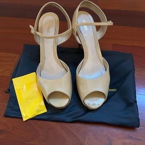 Fendi Nude Sandals with Logo Heel